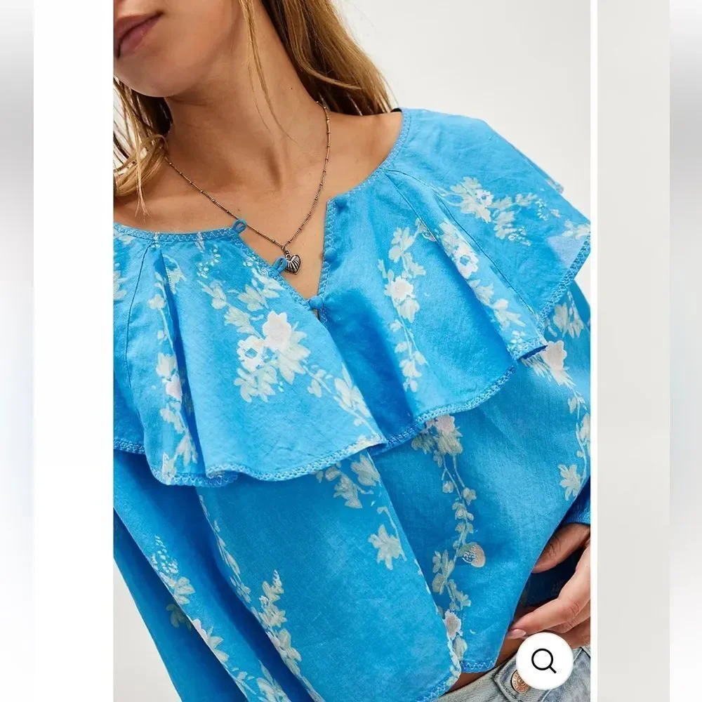 Free People Camilla Printed Blouse Cropped Top